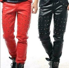 Pantalones de cuero sintético con remache con tachuelas Spike para hombre pantalones punk rectos informales moda