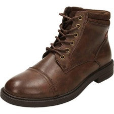 Hombres Marrón Botines Con Cordones Cremallera Imitación Cuero Formal Trabajo Zapatos Combate