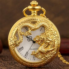 Reloj Bolsillo Caja Dragón Único Números Romanos Relojes de Cuarzo con Cadena Regalos
