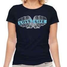 Amor Vida Nudillos Estampado Moda Mujer Camiseta Lema Top Hipster Swag Trendy