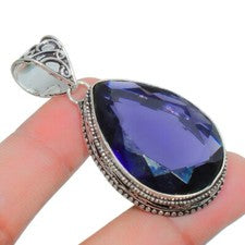 Colgante de piedras preciosas de iolita azul hecho a mano joyería de plata de ley 925 corte pera
