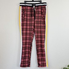 Captura de Pantalla Pantalones de Chándal para Hombre Talla 3XL Rojo Cuadros Amarillo Rayas Cremallera Bolsillos en el T
