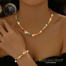 Reino Unido Mujeres Damas Joyería Conjunto de Regalo Collar Pulsera Multicolor Circonita cúbica Pavimentada NUEVO