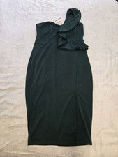 NUEVO CON ETIQUETAS ECOWISH Para Mujer XL Un Hombro Volantes Abertura Bodycon Vestido Midi Verde Elegante