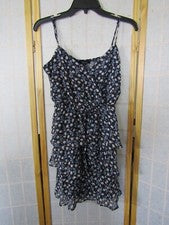 Nuevo con etiquetas Vestido para el sol Francesca's azul marino floral para mujer con volantes sin mangas S