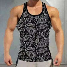 Camiseta Hombre Chaleco Paisley Moda Músculo Sin Mangas Negro Antigua Camisa Atlética