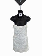 Moda Nova Para Mujer Una Niña Perlas Blanco Sexy Mini Vestido Correa Fina Pequeño