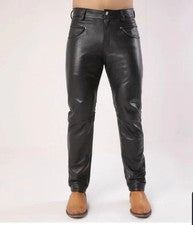 Pantalón elegante de cuero negro suave de vaca real para hombre calce ajustado y estilo occidental