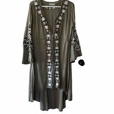 Vestido para mujer R Vivimos Bo Ho talla 8-10 diseño bordado verde manga campana alta