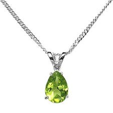 COLGANTE DE PLATA ESTERLINA 925 PERIDOTO GENUINO PERA FACETADA 8x6mm + cadena/collar