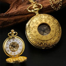 Reloj Bolsillo Oro 12 Constelaciones Gear Esfera Romana con Cadena para Mujer Hombre