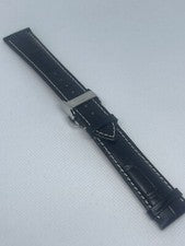 NUEVO Para Longines 21mm Croc Cuero Negro con Acero Inoxidable y Cierre Mariposa