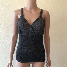 Camisa Top MKM Designs Para Mujer Talla M Sin Mangas Negra Secuenciada Brillante Cuello en V