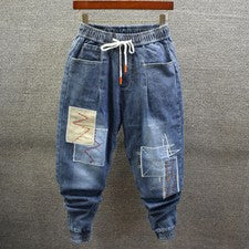 Moda Para Hombres Denim Suelto Ajustado Harén Pantalones Jeans Cintura Elástica Informal Pantalones