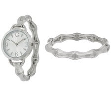 C. Wonder Bambú Bisagras Tono Plata Reloj y Brazalete Redondo Conjunto Promedio