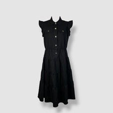 Vestido para mujer Tahari ASL negro con cuello a presión en capas línea A talla 10
