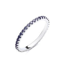 Anillo de plata esterlina 925 simulado de tanzanita de eternidad completa apilador talla K-S