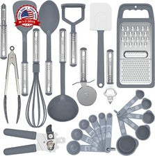 Juego de Utensilios de Cocina Silicona Antiadherente con Mango de Acero Inoxidable