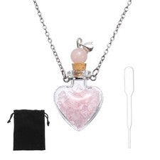 Collar Botella Perfume Vial Corazón 29mm con Bolsa de Terciopelo Cuentagotas, Rosa