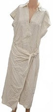 Vestido Camisa Universal Thread Para Mujer Crema Rayas Cintura Envolvente Midi Moda Talla S