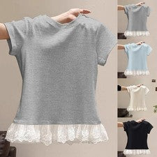 Damen Kurzarm Tshirt Spitze Rundhals für freizeit Tops für Alltag Mode