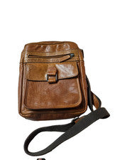 Bandolera unisex de cuero genuino Jack Georges marrón con cremallera superior nunca usada