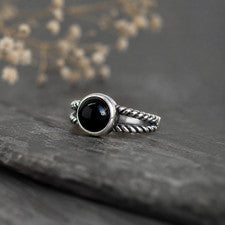 Anillo de plata de ley 925 de ónix negro natural hecho a mano piedras preciosas redondas para mujer