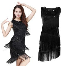 Damen Funkelndes Pailletten Latin Dance Kleid 1920er Jahre Party Tango