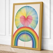 Arte de pared geométrico en lienzo corazón y arco iris decoración del hogar listo para colgar