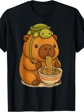 Camiseta Capibara Anime Ramen Tortuga Divertida Gráfica Kawaii Capibara Estilo Vintage,