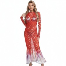 Vestido con estampado de escamas de peces realzado con figura vestido de sirena manga larga