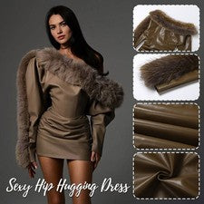 Mini vestidos ajustados de moda manga completa con cuello sesgado para mujer