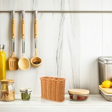 Cesta de utensilios tejida para cocina - cubiertos de comedor de ratán sintético de 2 secciones