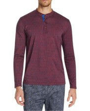 Camisa Tallia Para Hombres Estampado Paisley Manga Larga Henley Ajustada Roja Talla L