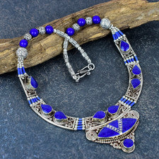 Collar nepalí joyería de plata de ley 925 hecha a mano con piedras preciosas de lapislázuli