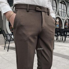 Hombres Traje Pantalón a Rayas Calce Ajustado Oficina Fiesta Pantalones Negocios Informal Formal Pantalón