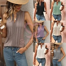 Top Para Mujer Verano Nuevo Moda Temperamento Elegante Plisado Cuello en V Chaleco Top