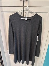 Nuevo Antiguo Azul Marino Mujer Moda Informal Gris Elástico Vestido Pequeño Manga Larga