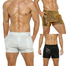 Hombres Pantalones Cortos Informales Metálicos Brillantes Calzoncillos de Salón Moda Bolsillos Fiesta Pantalones Cortos