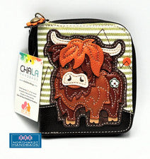 CARTERA PULSERA HIGHLAND COW FARM CREMALLERA ALREDEDOR RAYAS VERDES CHALA