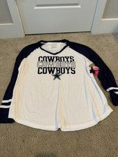 Camisa Raglán NFL Dallas Cowboys Su Estilo Para Mujer XL Manga Larga Blanca Azul