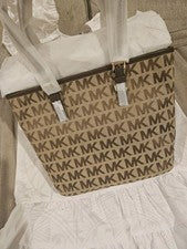 Bolso de mano Michael Kors para mujer mediano de cuero marrón de lona