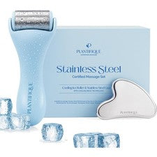 Juego de rodillos de hielo facial y acero inoxidable Gua Sha - Mascarilla crioterapia para el cuidado de la piel...