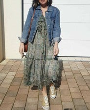 VESTIDO MIDI ESTAMPADO MULTICOLOR ZARA FASHION MANGA 3/4 CON VOLANTES Talla S O4094 LEER
