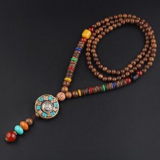 Nepal Largo Budista Madera Colgante Collar Étnico Buda Joyería de la Suerte