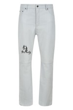Pantalón de cuero real para hombre blanco 100 % piel de cordero moda clásica estilo motociclista 501