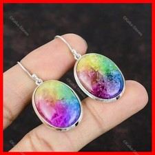 Pendientes colgantes de plata esterlina arco iris de cuarzo solar piedra druzy Halloween