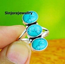Anillo de piedras preciosas turquesa plata de ley 925 hecho a mano regalo EE. UU. talla 5 a 10