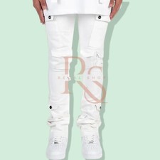 Pantalón de cuero blanco para hombre estilo seis bolsillos pantalón de cuero genuino piel de cordero