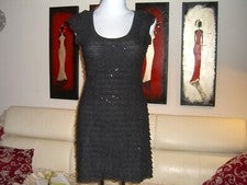 "Vestido mini elástico talla S de ""lado 1 niña"" con brillo, negro nuevo"